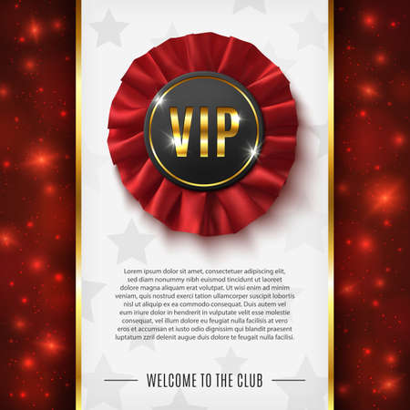 VIP background with realistic red fabric award ribbon. Vector illustration.のイラスト素材