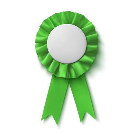 Blank, realistic green fabric award ribbon, isolated on white background. Badge. Vector illustrationのイラスト素材