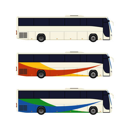 Set of three coach bus icons. Vector illustration.のイラスト素材