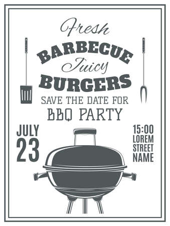 Vintage barbecue party invitation. BBQ  food flyer template. Vector illustration.のイラスト素材