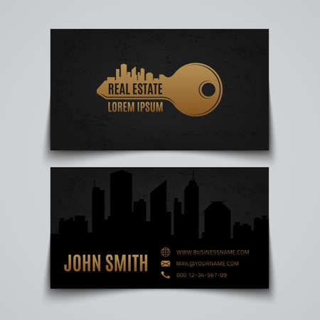 Real estate simple key logo. Business card template. Vector illustration.のイラスト素材