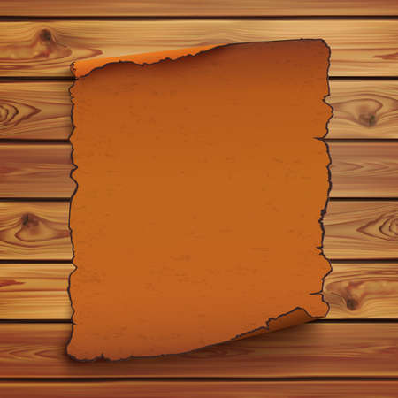 Old, orange scroll on wooden planks. Halloween party poster template. Vector illustration.のイラスト素材