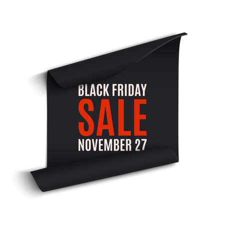 Black rfriday curved paper banner. Ribbon. Black friday sale. Vector illustration.のイラスト素材