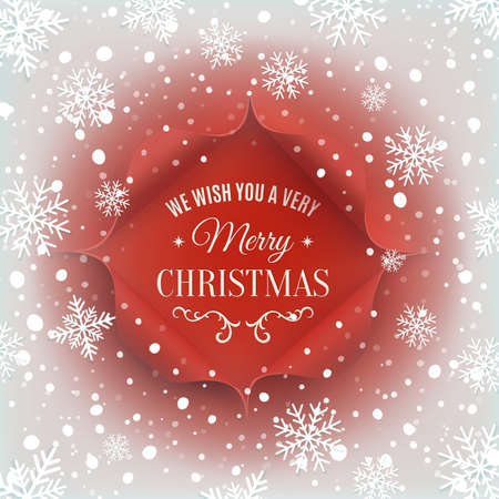 Merry Christmas greeting card template, with snow and snowflakes. Vector illustration.のイラスト素材