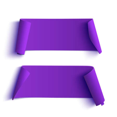 Two curved, purple banners isolated on white background.のイラスト素材