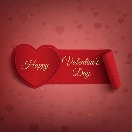 Happy Valentines Day banner on red background with hearts. Vector illustration.のイラスト素材