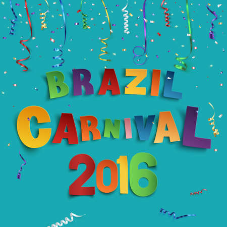 Brazil carnival background with confetti and colorful ribbons. Vector illustration.のイラスト素材