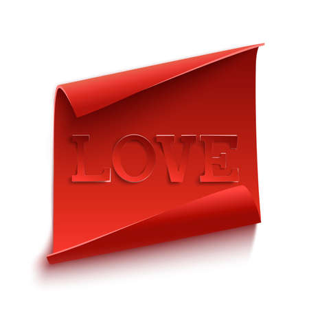 Red, curved, paper banner with handmade typeface Love inside.のイラスト素材
