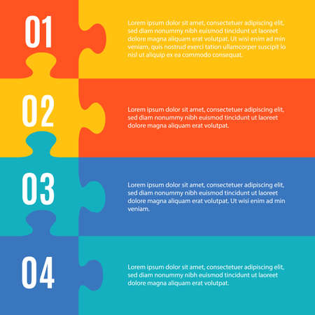 Simple flat infographic in form of jigsaw puzzle pieces. Steps. Vector illustration.のイラスト素材