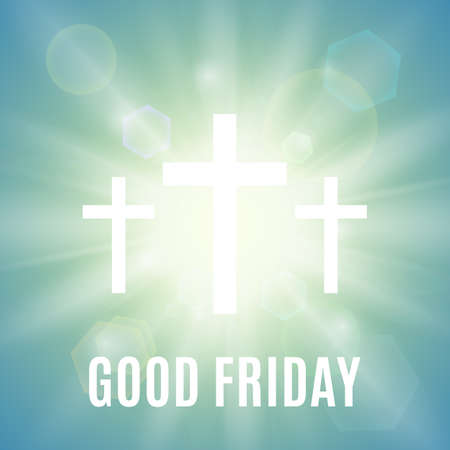 Good Friday. Background with white cross and sun rays in the sky. Vector illustration.のイラスト素材