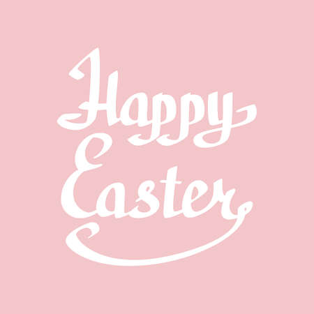 Happy Easter lettering handmade calligraphy on pink background. Greeting card template. Vector illustration.のイラスト素材