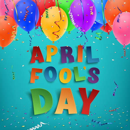 April Fools Day background with ribbons, balloons and confetti. Vector illustration.のイラスト素材