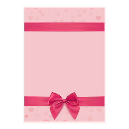 Greeting card template with pink ribbon and bow. Vector illustration.のイラスト素材