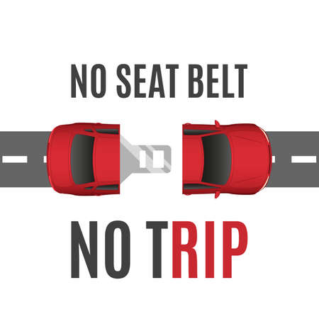 Safety conceptual background with car, road and seat belt. Safety belt concept. Safe trip concept. illustration.のイラスト素材
