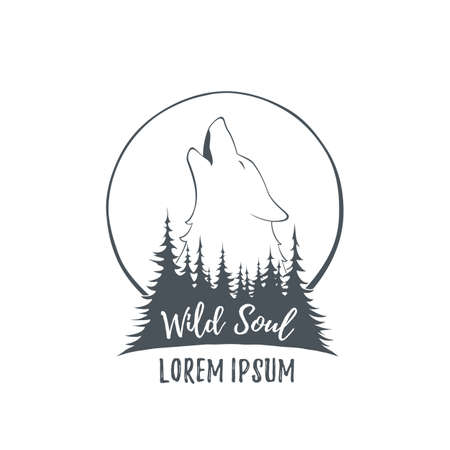 Wolf howling on the moon in the forest.のイラスト素材