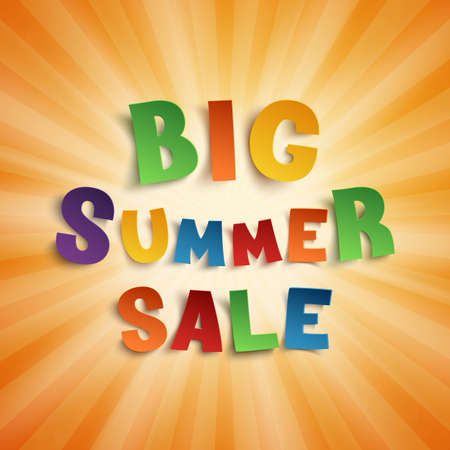 Big summer sale, hand drawn typeface on orange background.のイラスト素材