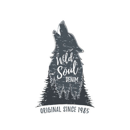 Wolf howling. Grunge template.