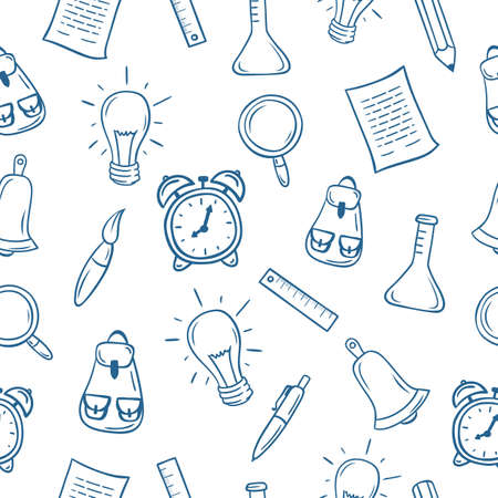Back to school hand drawn seamless pattern. Vector illustration.のイラスト素材