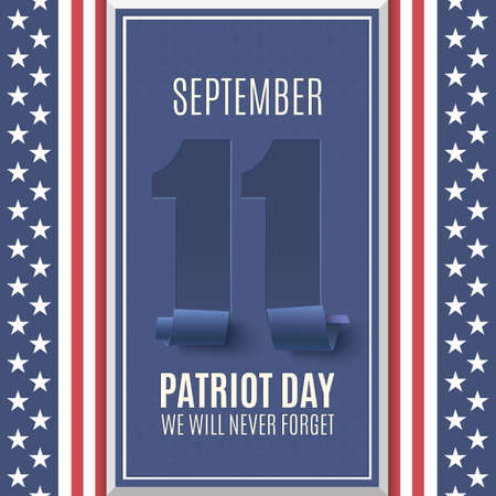 Patriot Day background on top of abstract American flag. 11 September, National Day of Remembrance. Vector illustration.のイラスト素材