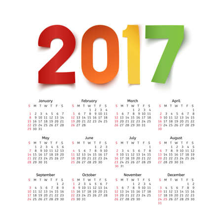 Calendar for a year 2017 on white background. Vector illustration.のイラスト素材