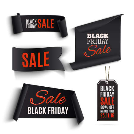Set of Black Friday banners and price tags isolated on white background. Vector illustration.のイラスト素材