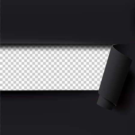 Black torn paper background with empty transparent space for text. Template for brochure, poster. Vector illustration.のイラスト素材