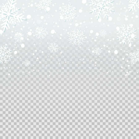 Falling snow backdrop on transparent background. Vector illustration.のイラスト素材
