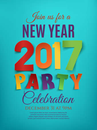 New Year 2017 party poster template on blue background. Perfect for brochure or flyer. Vector...