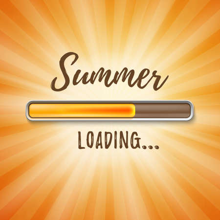 Summer loading bar orange background with sun rays. Vector illustration.のイラスト素材