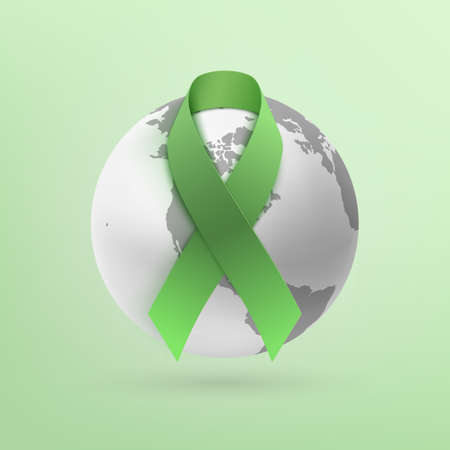 Green ribbon with monochrome earth iconのイラスト素材