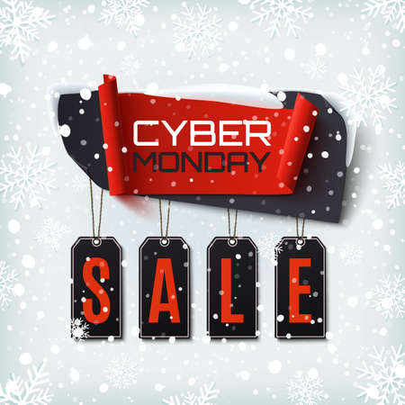 Cyber Monday Sale, abstract banner on winter background.のイラスト素材