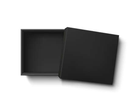 Opened black empty gift box isolated on white background.の写真素材