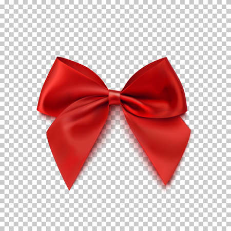 Realistic red bow isolated on transparent background. Vector illustration.のイラスト素材