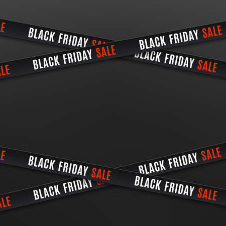 Black Friday sale banners. Warning tapes, ribbons on black background. Template for brochure, poster or flyer.のイラスト素材