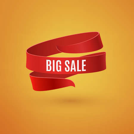 Big sale in white text written in red ribbon on orange for brochure, poster templateのイラスト素材