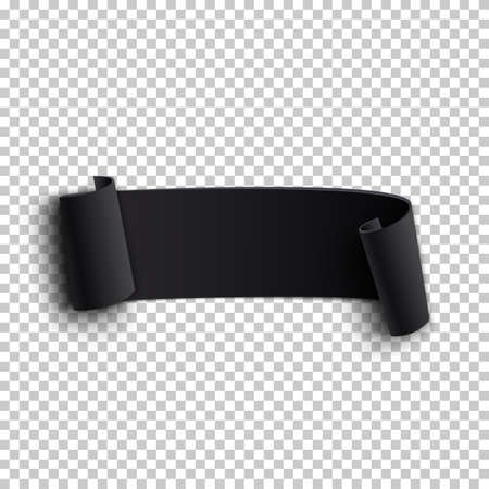 Black realistic curved paper ribbon. Banner template. Vector illustration.のイラスト素材