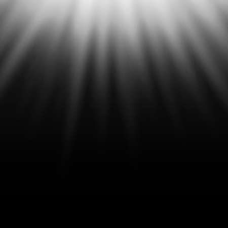White light effect, sun rays, beams on black background. Vector illustration.のイラスト素材