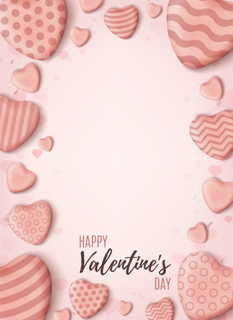 Valentines Day background. Vertical Pink abstract design template with realistic candy hearts.のイラスト素材