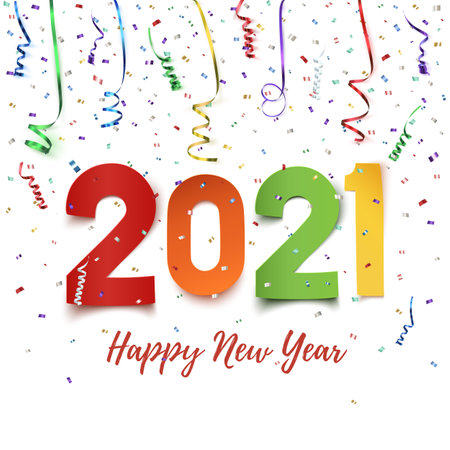 Happy New Year 2021. Colorful paper abstract design.のイラスト素材