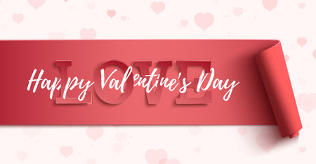 Happy Valentines Day horizontal banner on background with pink hearts.のイラスト素材