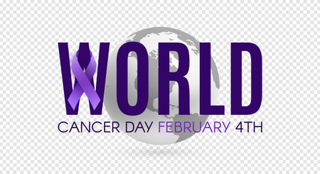 World cancer day poster template with purple ribbon and earth icon.のイラスト素材