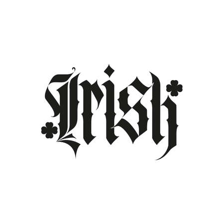 Irish. Calligraphic handdrawn typeface isolated on white background.のイラスト素材