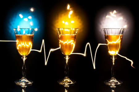 Arrhythmia of three glasses of sparkling wineの写真素材