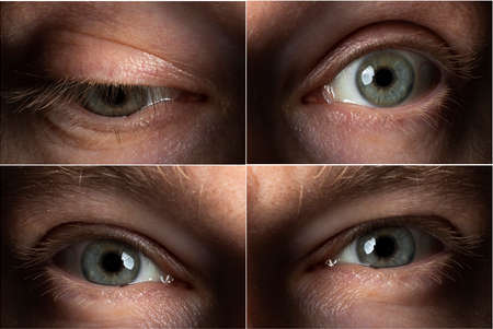 the eye of an adult male in four different positions (looking forward and down)の写真素材