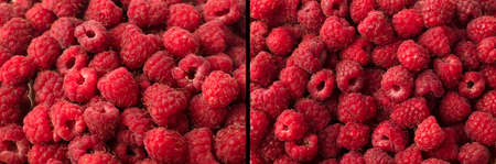 fresh natural ripe raspberries in bulk top view from various anglesの写真素材