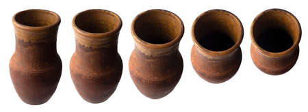 old Slavic earthenware pot with hard light in different angles from the topの写真素材