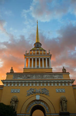 Russia, Saint Petersburg, old photo of the Admiralty building in a bright summer sunset, with a view of the building from the frontのeditorial素材