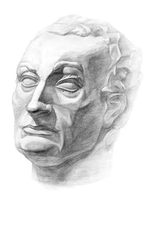 Drawing of the sculpture of the head of Gattamelata (Erasmo of Narni). Isometric projection. Academic pencil drawing. Old drawingの写真素材