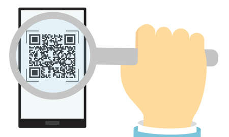 Check of the vaccination certificate by QR code. A magnifying glass in your hand magnifies the code...