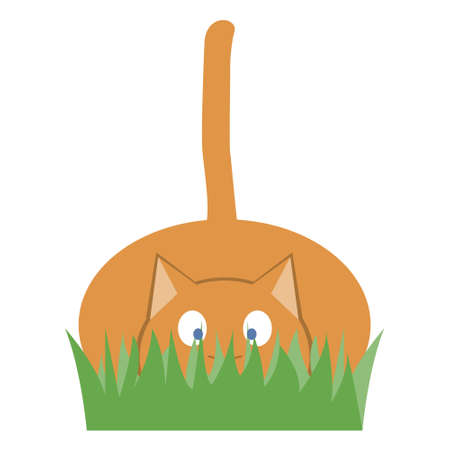 Cat hiding in the grass. Pet whose watching the game helps relieve stress.のイラスト素材